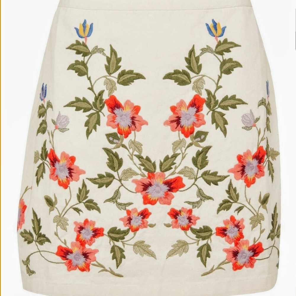 Topshop Floral Embroidered Mini Skirt